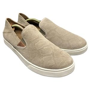 OluKai Pehuea Leather Slip On with Drop-in Heel Clay Snake Skin Design Womens 10